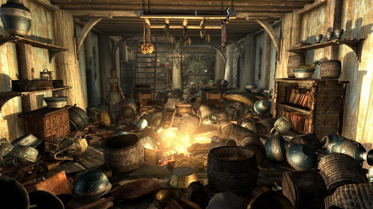 [26/08/2014] In unserem Bild hat es ein Spieler von The Elder Scrolls: Skyrim wohl ein wenig mit dem Horten übertrieben. Wenn man möchte, kann man sich locker ein ganzes Wohnhaus mit Beute vollstopfen und sich daran erfreuen.