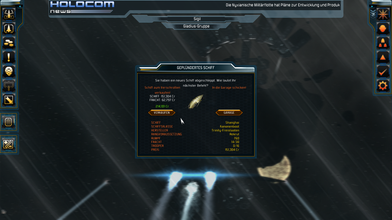 [30/09/2014] Starpoint Gemini 2: Einer der lukrativsten Wege, um in Starpoint Gemini 2 Kohle zu machen, besteht im Verscherbeln gekaperter Schiffe.