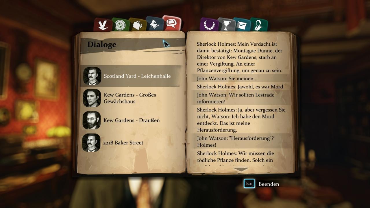 [29/09/2014] Im Notizbuch werden Dialoge automatisch mitprotokolliert. Das hilft uns dabei, am Ende jedes Falles nochmal alle Fakten auf den Tisch zu legen und korrekt einzuordnen. (PC)