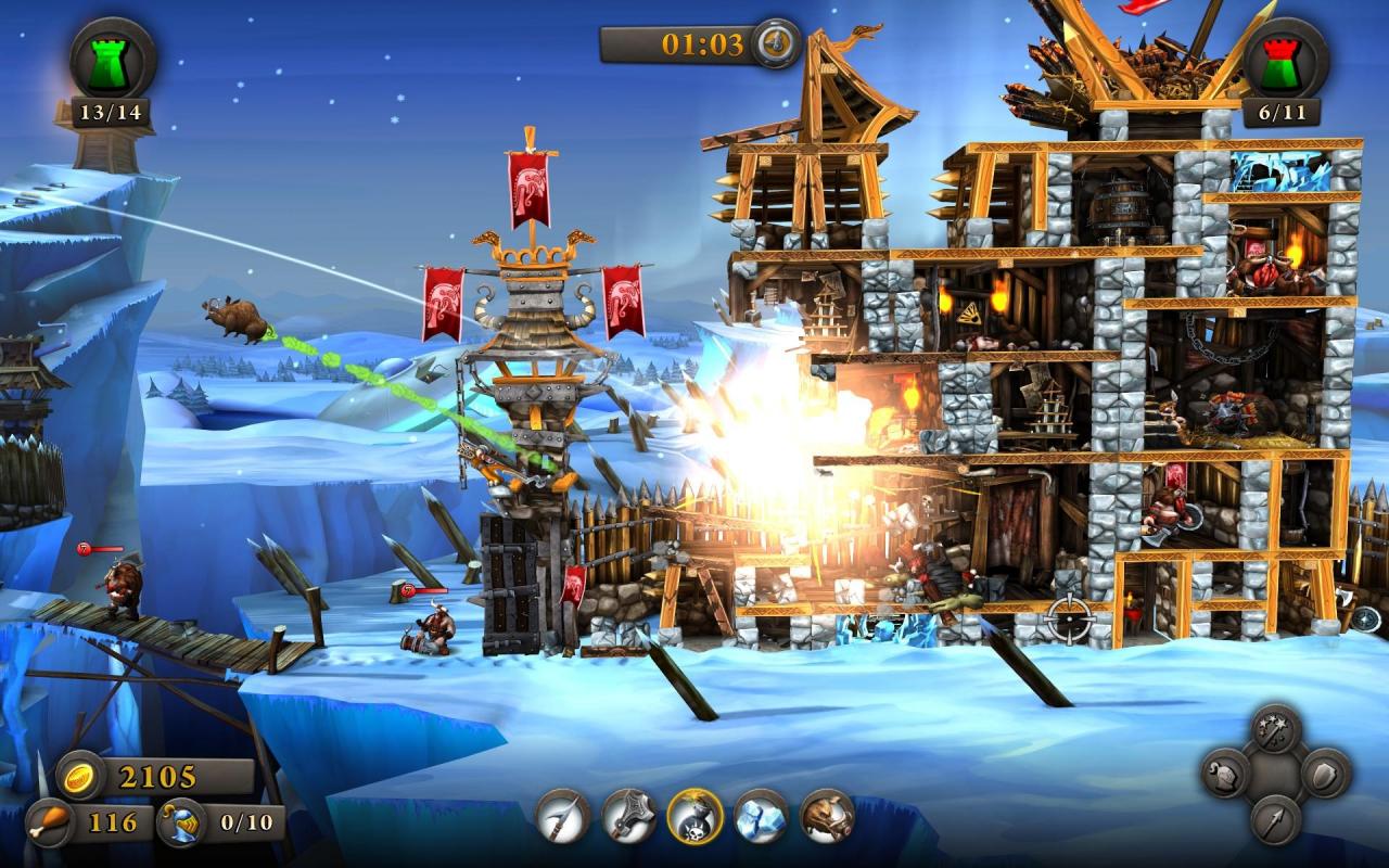 [29/09/2014] Im auf Physik basierenden Game Castle Storm müssen die Burgen der Feinde zerstört werden. Dafür stehen uns unterschiedliche Waffen und die lustigsten Geschosse zur Verfügung - von der Apfelgranate zum fliegenden Schaf ist alles dabei.