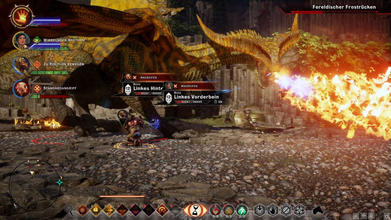 [10/11/2014] Dragon Age: Inquisition im Test - Beim Kampf gegen große Bossgegner könnt ihr unterschiedliche Körperteile anvisieren.