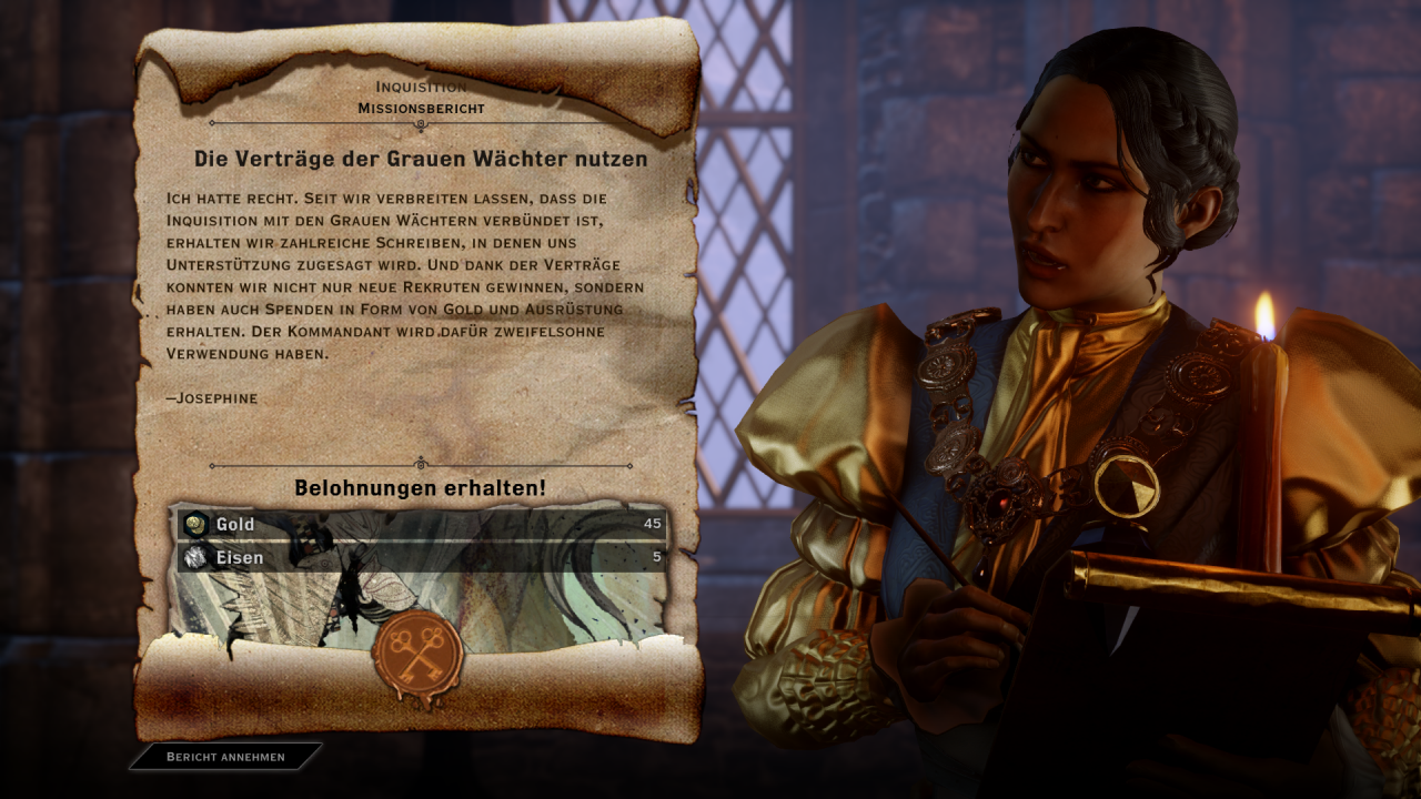 [10/11/2014] Dragon Age: Inquisition im Test - Erfüllte Missionen im Rats-Raum bescheren euch beispielsweise auch Rohstoffe.