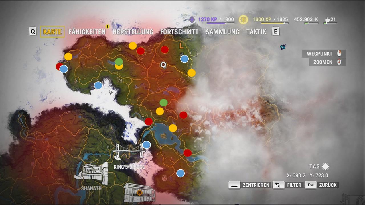 [23/11/2014] Far Cry 4 Sammelobjekte - Norden: Tagebücher (grün), Yalung-Masken (rot), Manimühlen (gelb) und verlorene Briefe (blau)