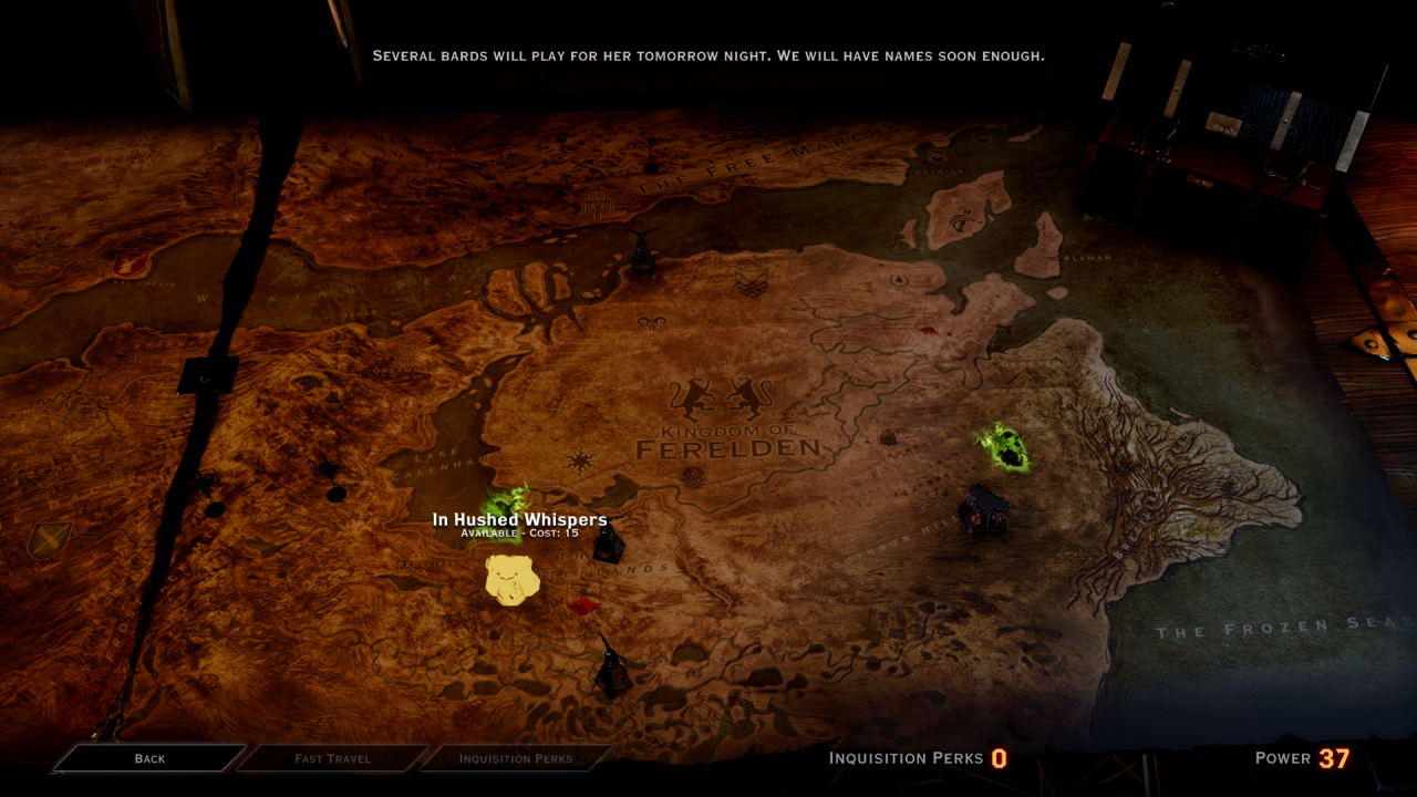 [25/11/2014] Neue Gameplay-Elemente - Während im Vorgänger noch drastisch abgespeckt und wegrationalisiert wurde, gibt es in Dragon Age: Inquisition zahlreiche Neuerungen. Den War Table als Mittelpunkt der politischen Entscheidungen, die Inquisitionspunkte zur Durchführung von Aktionen und Freischaltung neuer Gebiete, die nach Belieben individualisierbare Inquisitions-Festung Skyhold im späteren Verlauf des Spiels. Ideenlosigkeit lässt sich Bioware hier nicht vorwerfen.
