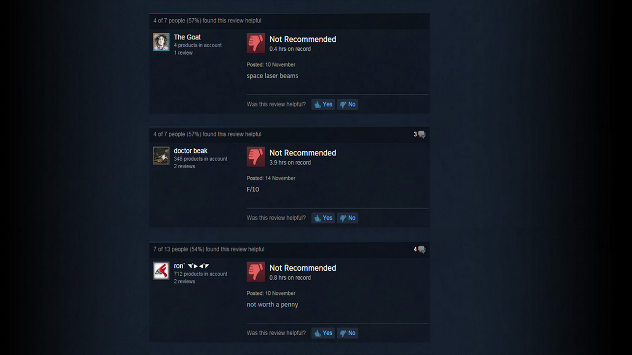 [15/11/2014] User-Reviews mit dürftigem Inhalt an Informationen oder verständlicher Kritik finden sich überall, vor allem auf Steam, Metacritic und anderen Institutionen dieser Art. Aus jedweden Gründen wird in der Regel das schlechteste Fazit vergeben, oft ohne ausreichende Begründung oder Referenzen, etwa der Spielzeit. Damit ist niemandem geholfen. Kritik formulieren müssen viele noch üben.