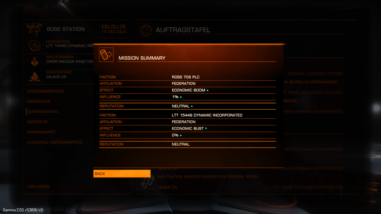 [14/12/2014] Elite: Dangerous - Ein kurzes Text-Debriefing informiert euch über die Auswirkungen einer erfolgreich abgeschlossenen Mission. Die Aufträge sind zufällig generiert und bieten nicht sonderlich viel Abwechslung.