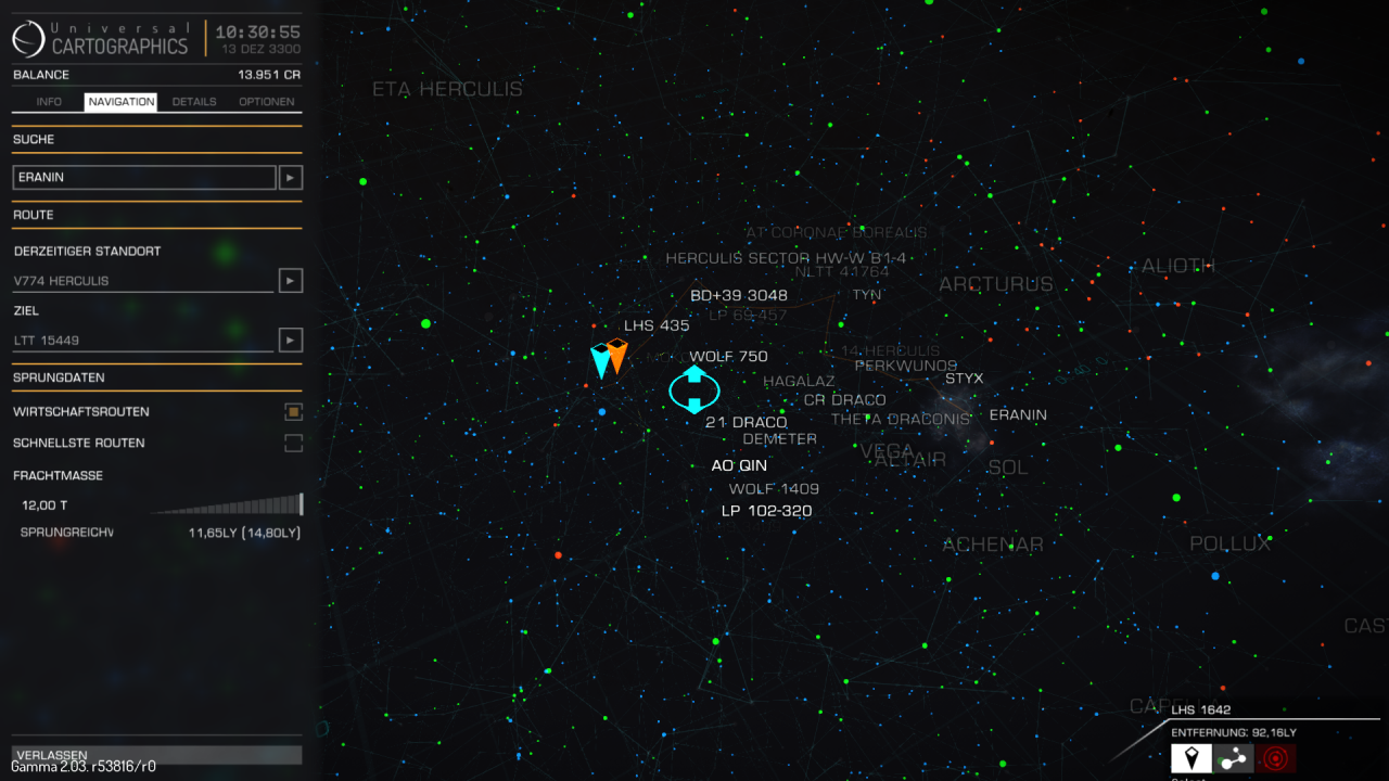 [14/12/2014] Elite: Dangerous - Die Navigation im aus 400 Milliarden Sternen bestehenden Spieluniversum erfolgt anhand der galaktischen Karte.