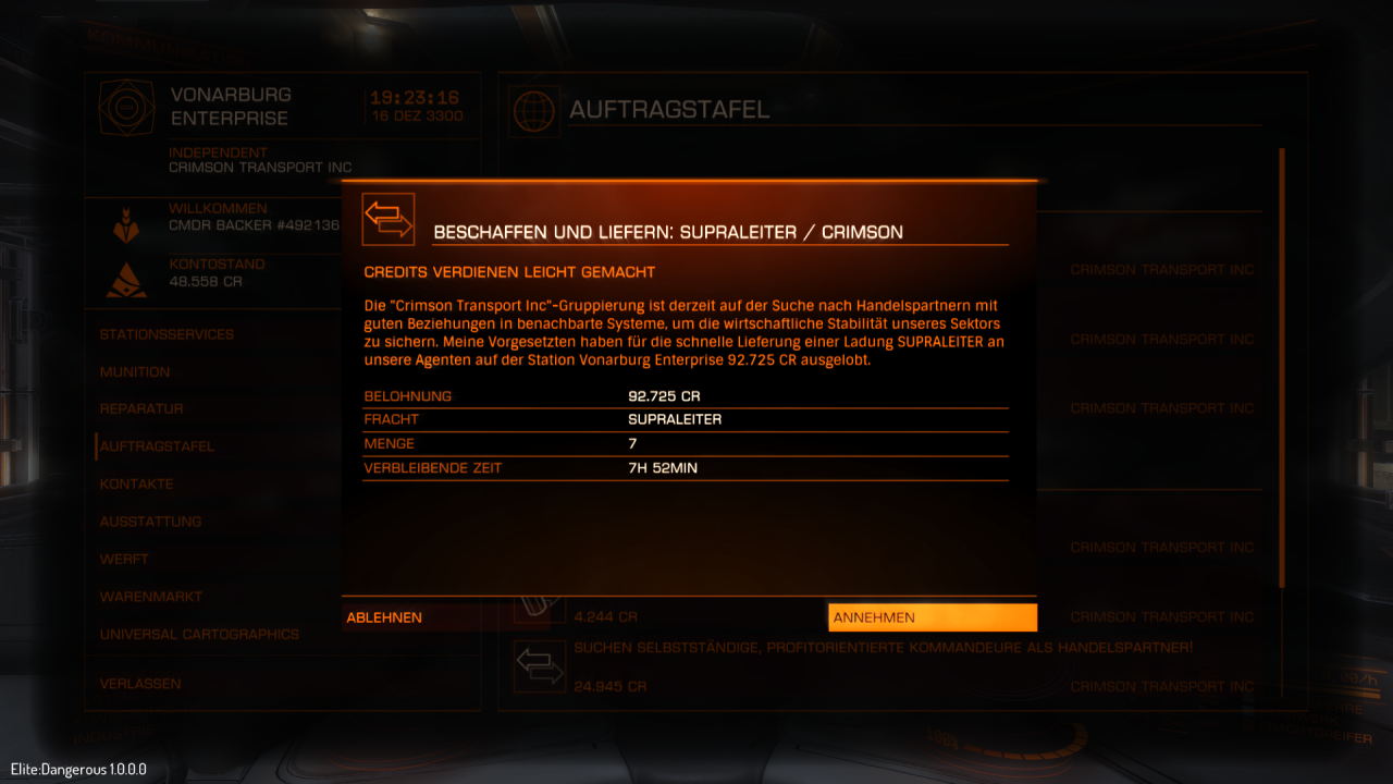 [17/12/2014] Elite: Dangerous - 92 k Credits für einen simplen Transportauftrag? Keine Frage den übernehmen wir :-)