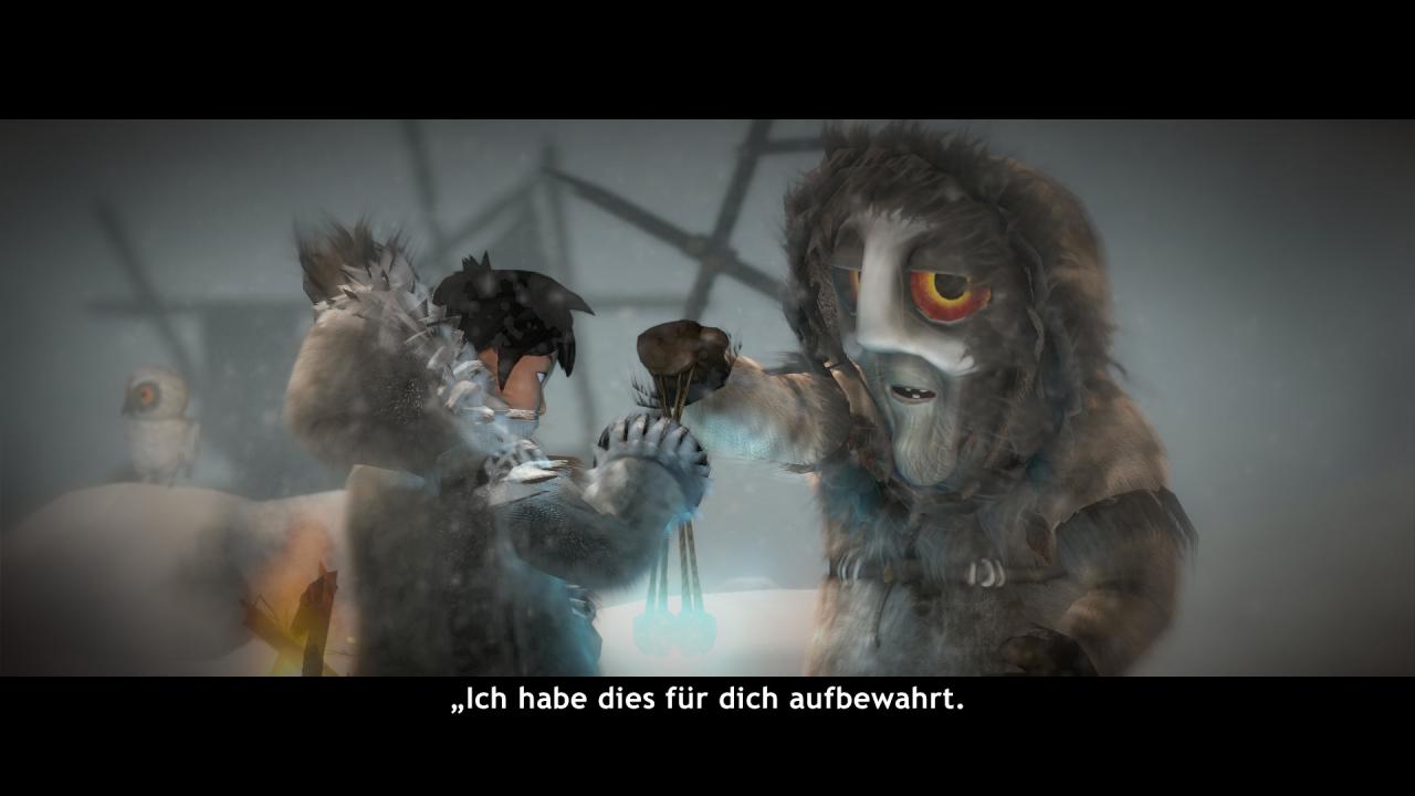 [04/12/2014] Der stimmungsvolle Erzähler spricht in der Iñupiat-Sprache. Um der Handlung zu folgen, lesen wir die Untertitel.