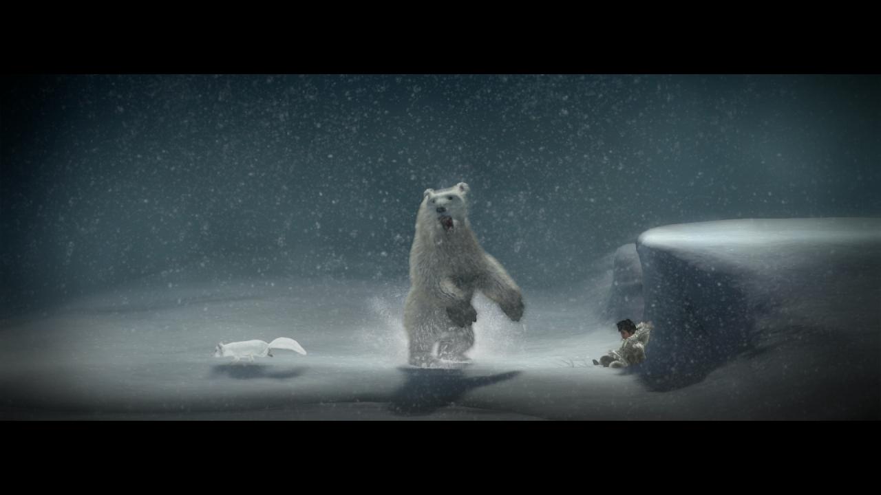 [04/12/2014] In mehreren Szenen werden Nuna und ihr Begleiter von einem zornigen Eisbären verfolgt.