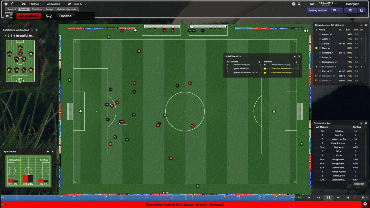 [19/12/2014] Der Football Manager verwendet für 2D- und 3D-Szenen die gleiche Engine, ein stufenloser Wechsel ist problemlos möglich.