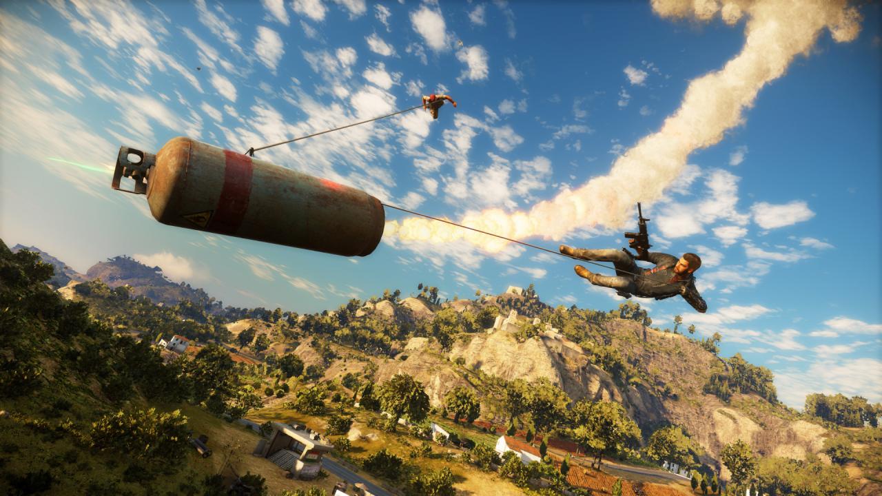 [12/12/2014] Als Flugbegleiter arbeiten - Zugegeben, auch schon in Just Cause 2 war es möglich, arglose Widersacher an durchlöchterte Gasbehälter zu ketten und dabei zuzusehen, wie sie unfreiwillig abhoben. Doch weil ihr in Just Cause 3 erstmals mehrere Seile gleichzeitig verwenden dürft, könnt ihr diesmal gleich eine ganze Bande von Bösewichtern anketten - oder einfach selbst mit in die Luft gehen.