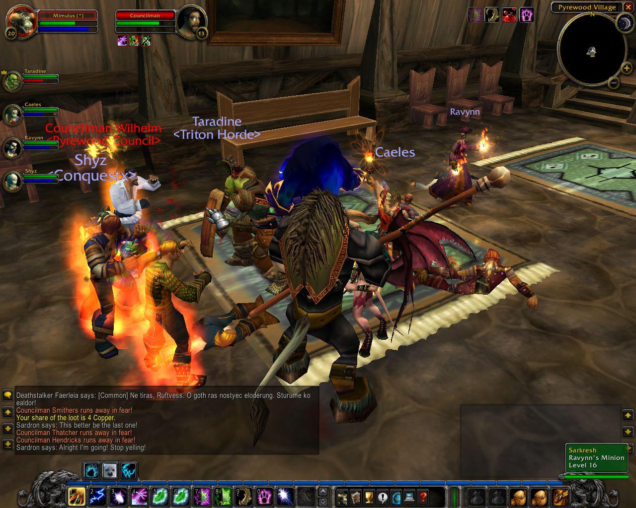 [03/12/2014] Ein Besuch in Pyrewood (Lohenscheit) während der Beta-Testphase von WoW. Unser Tauren-Druide hat sich mit gleichgesinnten Hordlern in einer Gruppe zusammengetan.