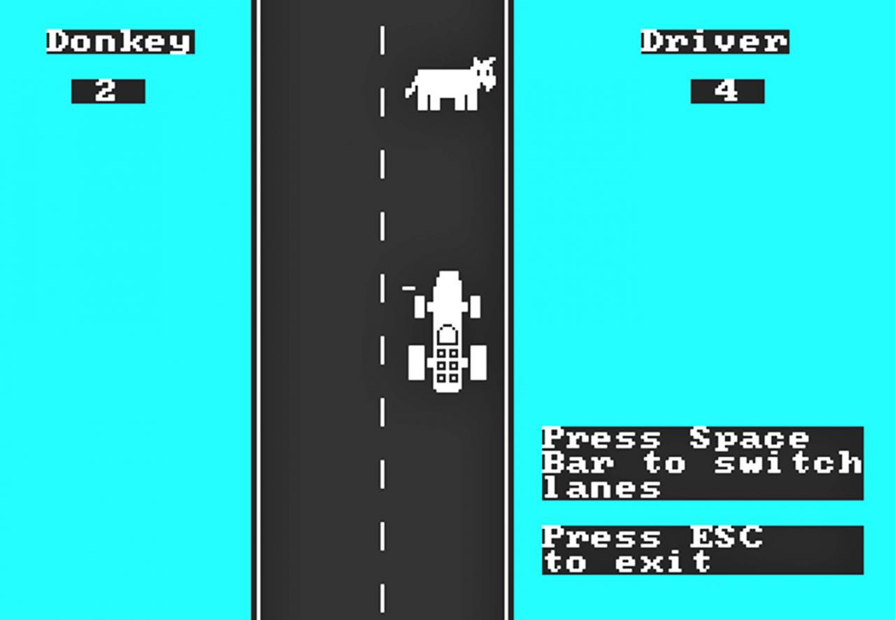 [27/01/2015] Der Fortschritt der PC-Grafik am Beispiel von fünf Rennspielen der letzten 35 Jahre: Die Pixel-Raserei Donkey.bas (programmiert von Bill Gates) von 1981.