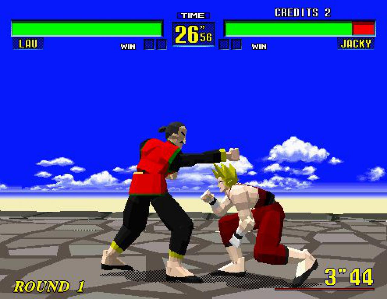 [27/01/2015] Während Virtua Fighter (PC-Version 1996) noch komplett aus nackten Polygonen besteht ...