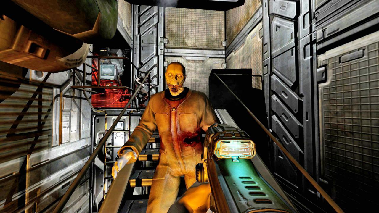 [27/01/2015] Typisch id Software: Doom 3 nutzt 2004 statt Direct X den OpenGL-Standard und zaubert einzigartige Licht- und Schatteneffekte auf den Monitor.