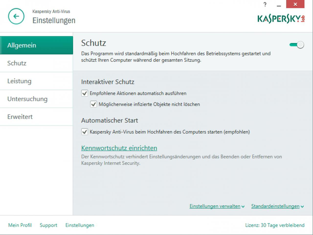 [27/02/2015] Kaspersky Anti-Virus bietet in den Einstellungen eine Fülle von Optionen.