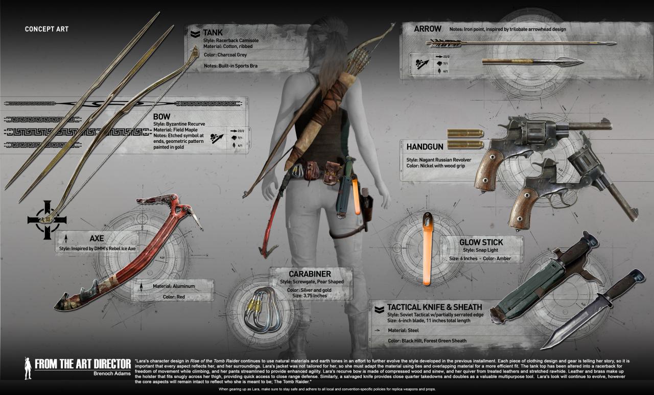 [24/02/2015] Ein Blick auf eine Auswahl der Waffen, auf die Lara Croft in Rise of the Tomb Raider zugreifen kann.