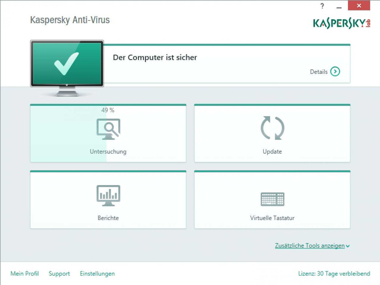 [27/02/2015] Das Hauptfenster von Kaspersky Anti-Virus 2015