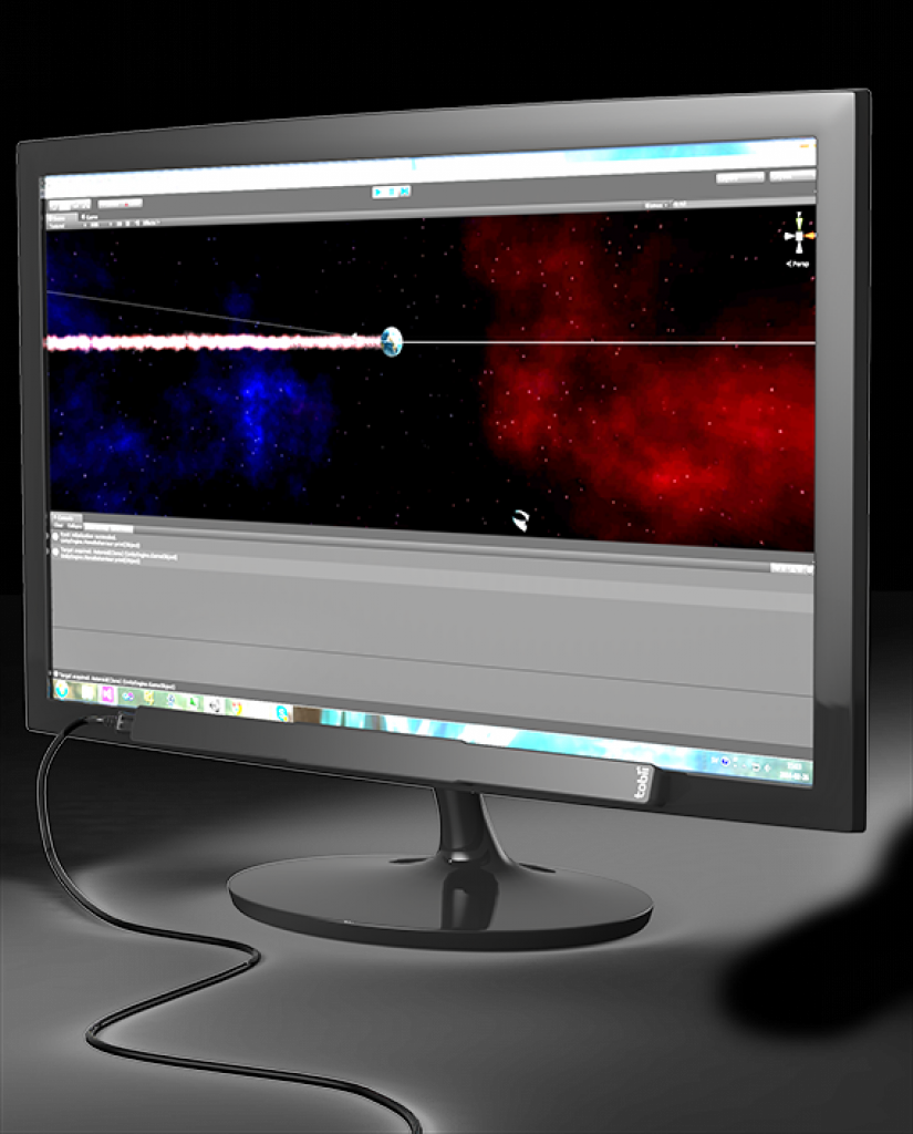 [09/03/2015] Der Tobii EyeX Controller wird als schwarze Leiste am Monitorrand befestigt. Anschließend könnt ihr die Kamera mitttels Augenbewegungen steuern.