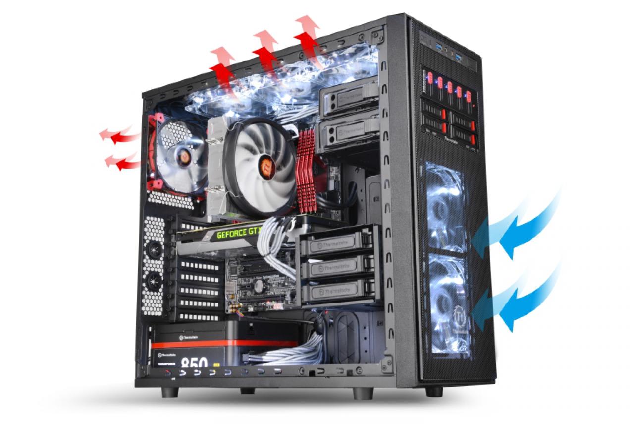 [24/03/2015] Beispiel eines aufwendigen durchdachten Luftstroms beim Thermaltake Versa H34