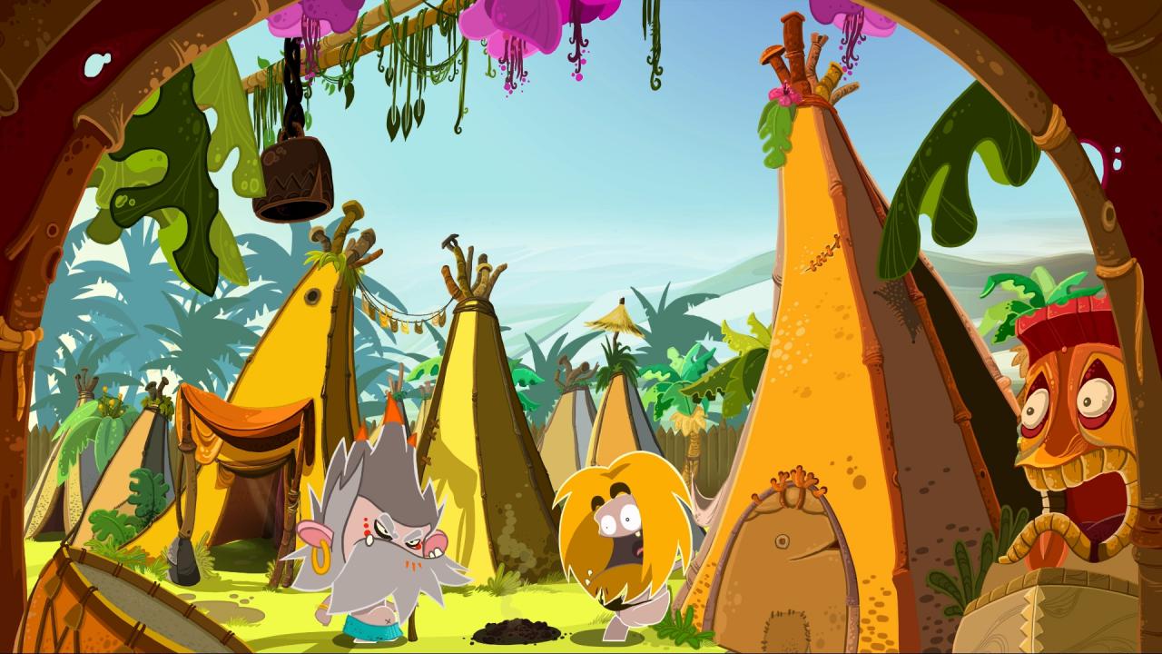 [07/04/2015] Das Intro: Ungh muss neues Feuer für sein Dorf beschaffen. Leider bietet das Spiel kaum mehr Handlung als diese Szene.