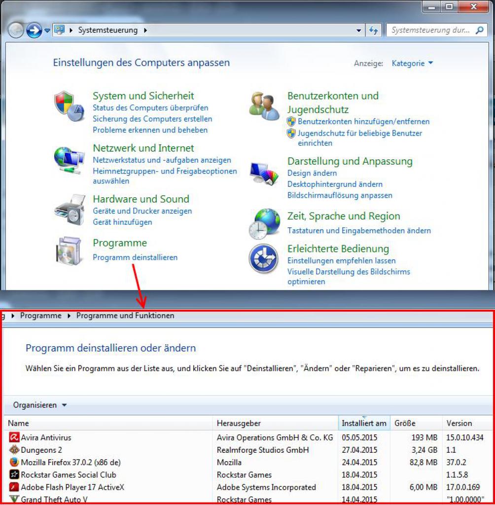 [07/05/2015] Programme deinstallieren unter Windows 7