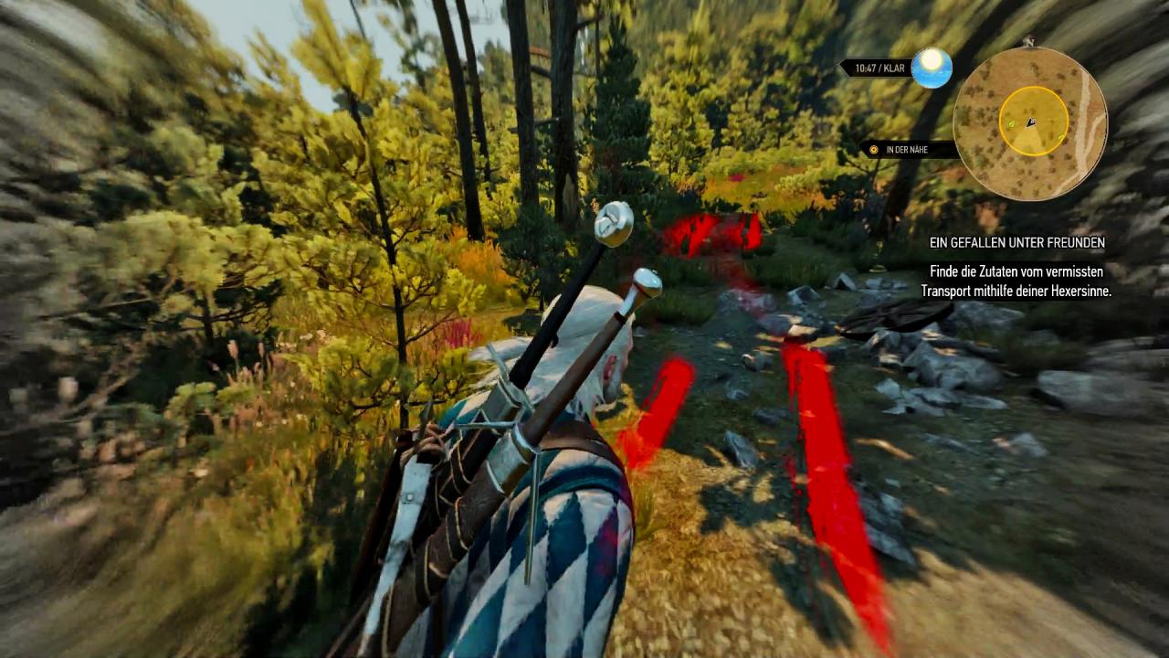 [12/05/2015] Mit seinen Hexersinnen hebt Geralt wichtige Details in der Umgebung hervor.