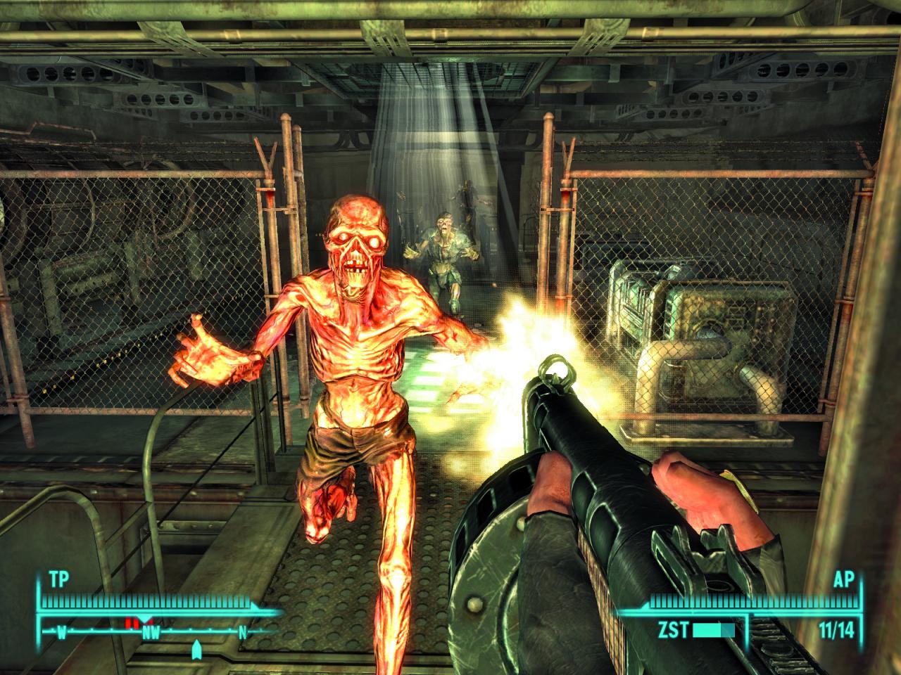 [03/06/2015] Das Bild entstand damals bei einem Vortest zu Fallout 3. Am besten gefällt mir hier der zweite Ghul, der aus dem Hintergrund durch's Licht rennt.