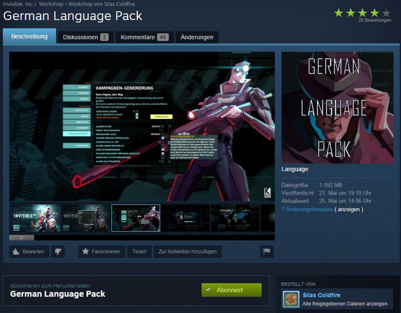 [11/06/2015] Dank des Mod-Workshops auf Steam könnt ihr das in Englisch veröffentlichte Spiel mit deutschen Bildschirmtexten versehen.