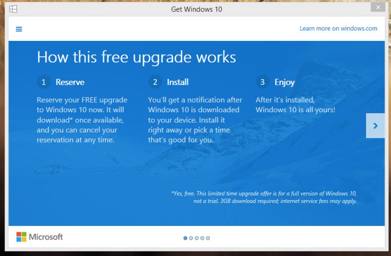 [01/06/2015] Über ein in der Taskleiste angezeigtes Symbol lässt sich ein kostenloses Upgrade auf Windows 10 reservieren.
