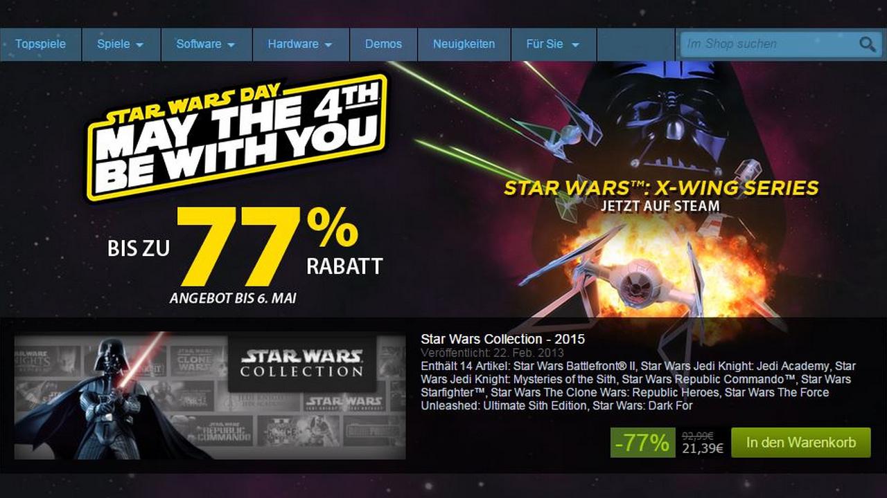 [05/06/2015] 3. Spiele-Bundles werden in nahezu jeden Steam-Sale angeboten und der Preis ist in der Regel über die Dauer der Aktion fest. Wollt ihr euch also beispielsweise die Star Wars Collection 2015 gönnen, dürft ihr bedenkenlos und ohne Wartezeit zuschlagen ohne Angst haben zu müssen, dass jene Spiele-Sammlung noch weiter reduziert wird.