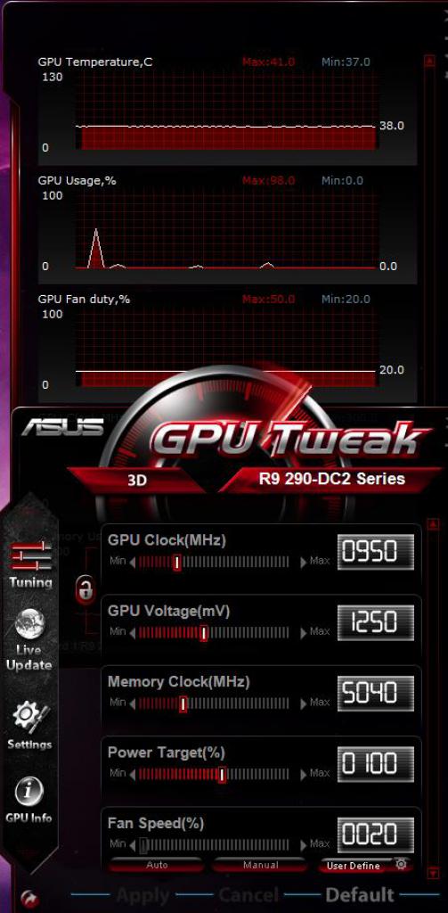 [09/07/2015] GPU Tweak von Asus ist dem MSI-Afterburner recht ähnlich, bietet aber weniger Optionen abseits der Grafikkartenüberwachung.