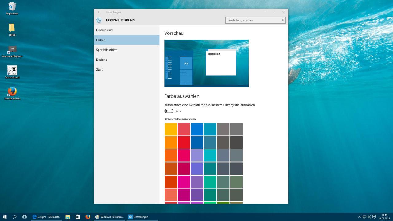 [31/07/2015] Die Farben von Windows 10 ändert ihr über 