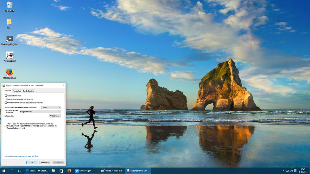 [31/07/2015] Die Anpassung der Taskleiste verläuft unter Windows 10 ähnlich wie in den Vorgängerversionen.