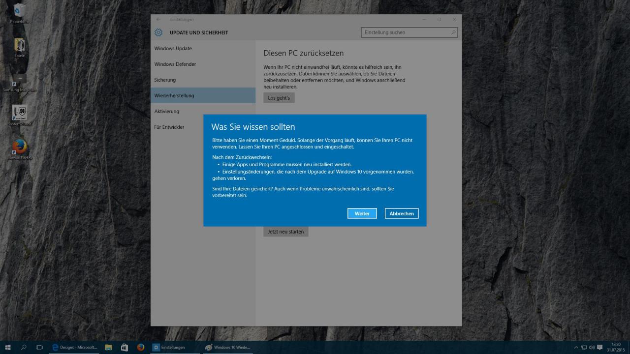 [31/07/2015] Das Upgrade von Windows 10 lässt sich mit nur wenigen Schritten wieder rückgängig machen. (2)