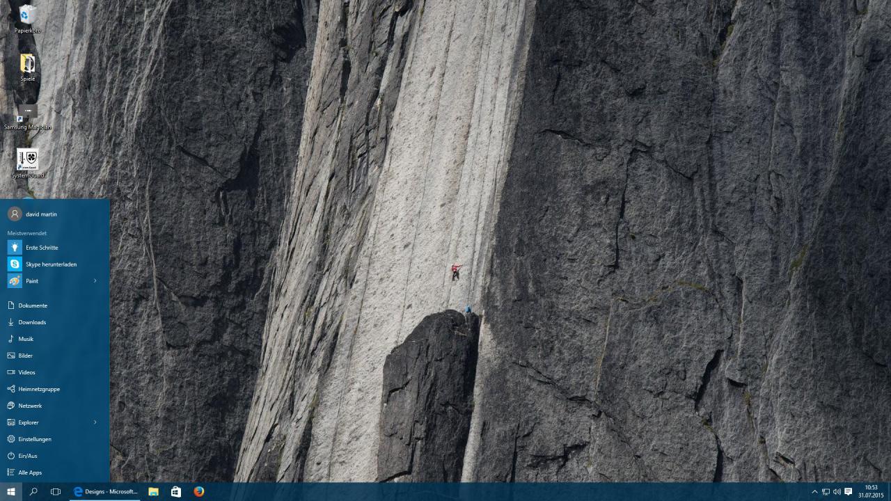 [31/07/2015] Startmenü unter Windows 10 ohne Kacheln.