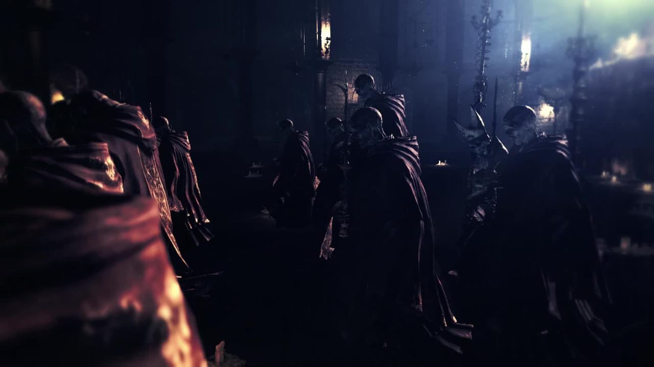 [05/08/2015] Eine Gruppe geistlicher bewegt sich in einer Art Kirche. Im Hintergrund eine Art geistliches Oberhaupt. Erinnerungen an Magus in Dark Souls 2.