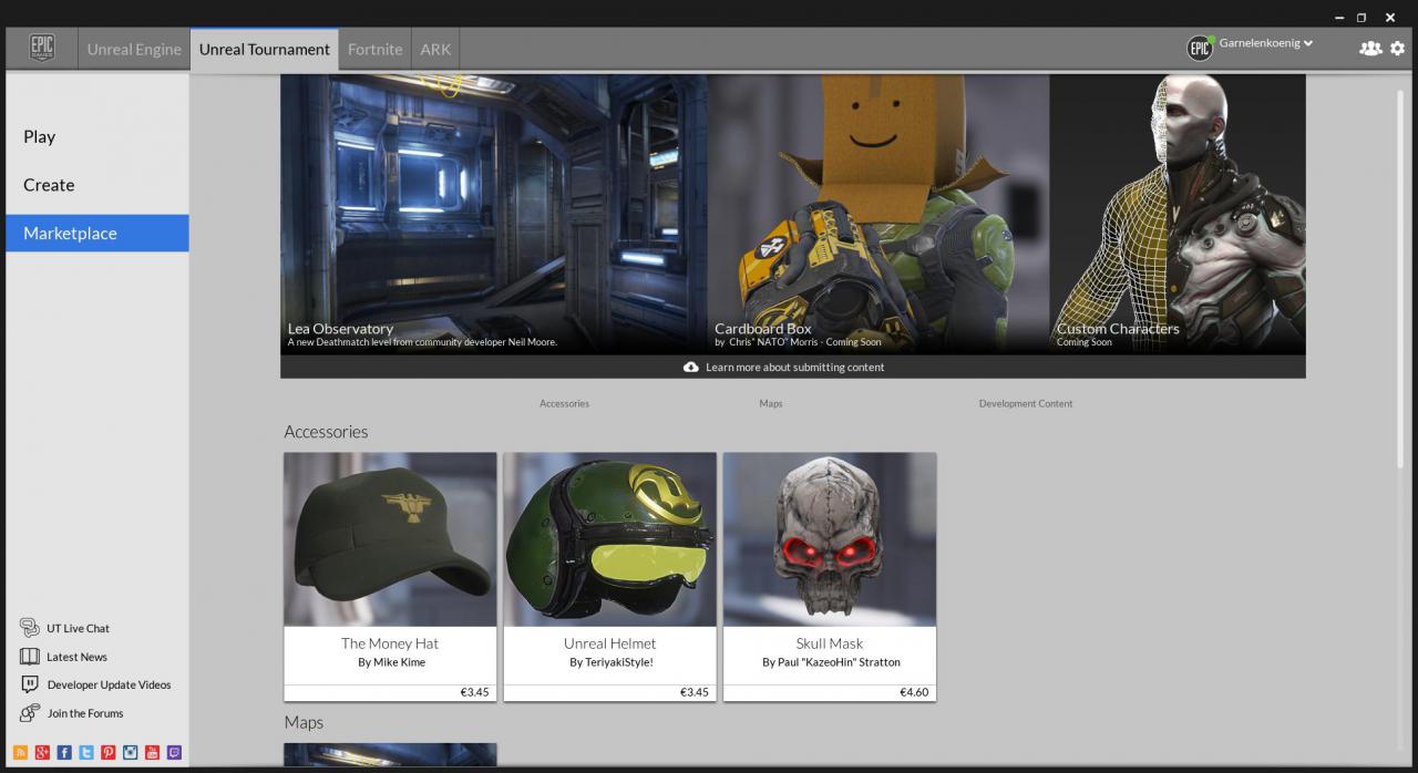 [28/08/2015] Offener Marktplatz: Die Community kann eigene Inhalte für Unreal Tournament in den Shop setzen und daran verdienen.