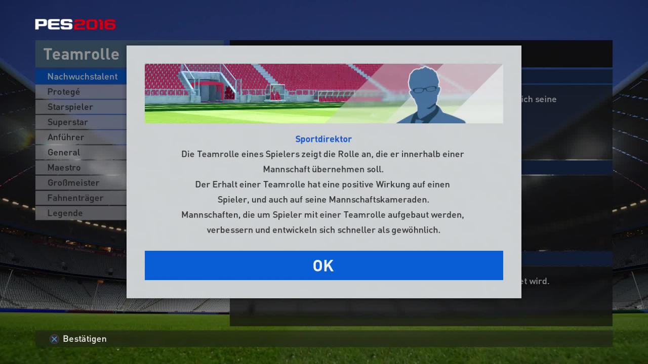 [23/09/2015] Die Teamrollen in PES 2016 bieten euch Vorteile in puncto Spielerentwicklung oder auch Merchandise-Verkauf.