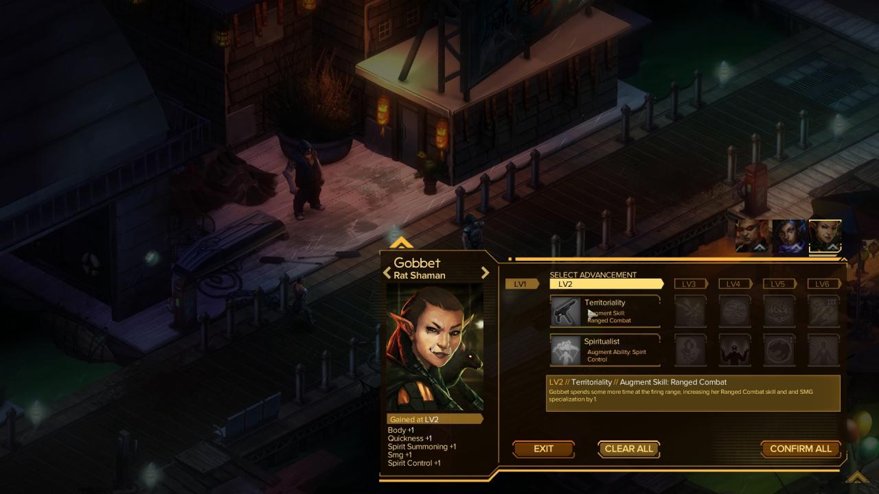 [18/09/2015] Wie in Shadowrun: Dragonfall leveln unsere Begleiter automatisch auf. Dann dürfen wir in diesem Menü neue Skills aussuchen.
