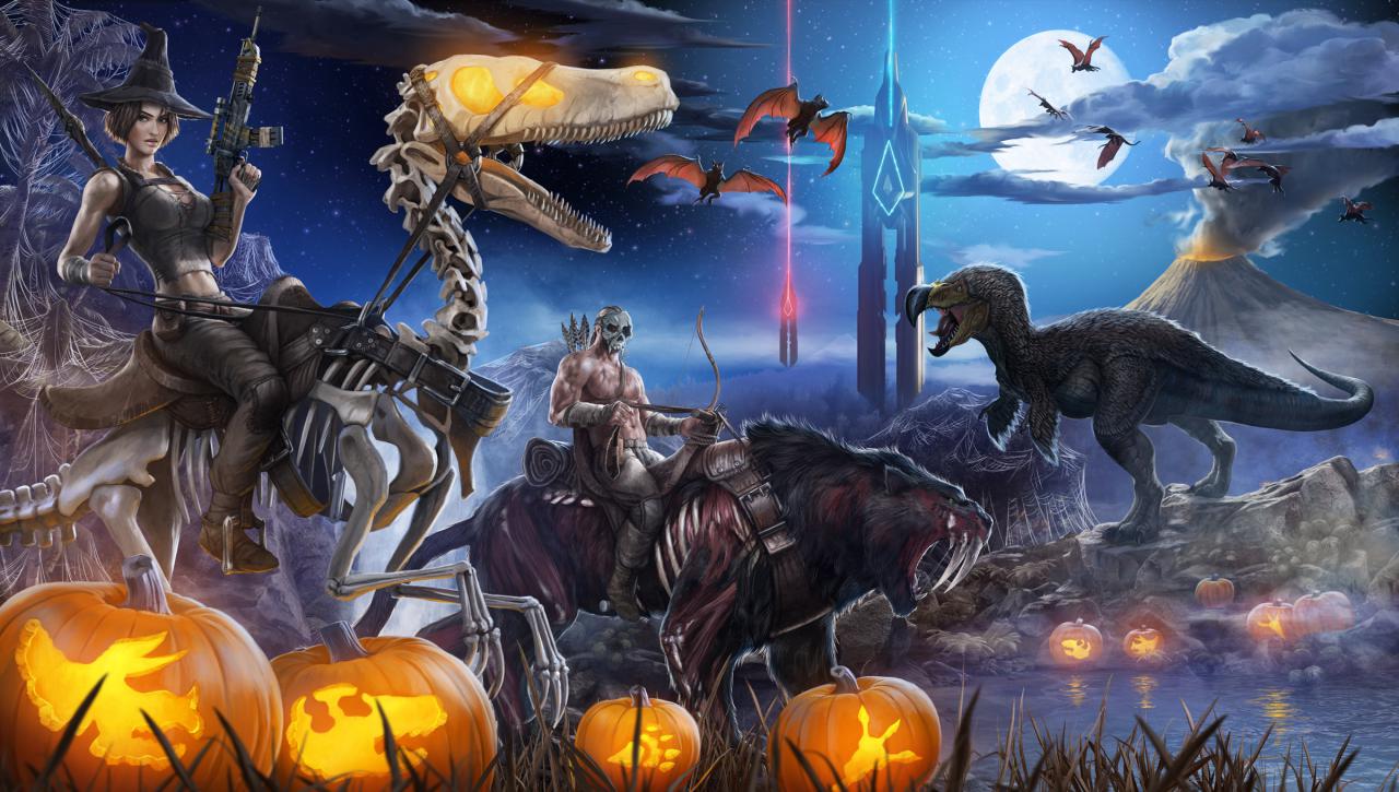 [10/10/2015] Halloween-Events sind in zahlreichen Spielen, insbesondere Online-Titeln, sehr beliebt. Ark: Survival Evolved wird etwa für die letzte Oktoberwoche um Kürbisse, Fledermäuse, Zombie-Dodos und einen blutroten Mond am Himmel in festliche Halloween-Stimmung versetzt. Halloween-DLCs werden auch in vielen anderen Spielen gern von den Entwicklern, oft kostenlos, zum Download angeboten.