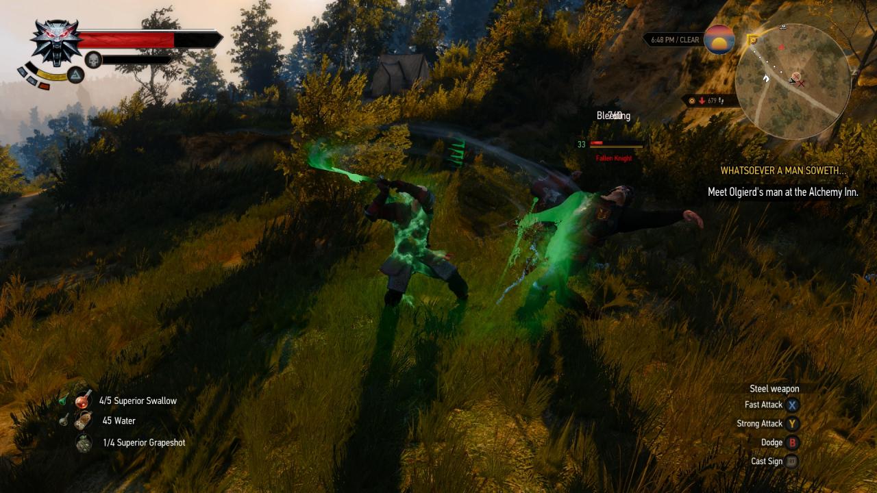 [09/10/2015] Mit der magischen Schaufel zapft Geralt seinen Gegnern die Lebenspunkte ab.