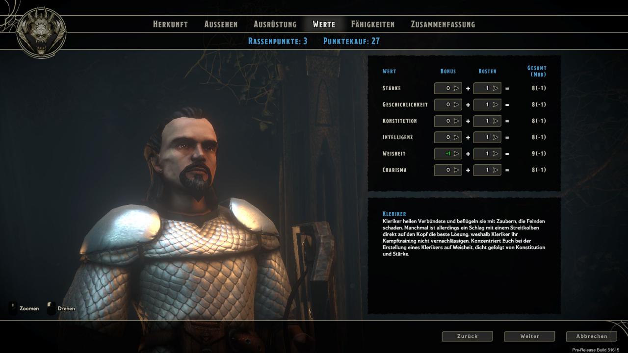 [19/10/2015] Sword Coast Legends: Ganz klassisch legt ihr die Startwerte fest. Vorgefertigte Charaktere gibt es nicht.