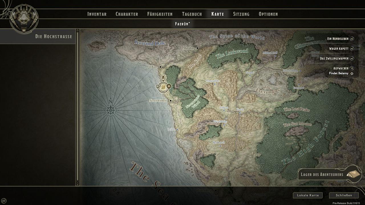 [19/10/2015] Sword Coast Legends: Die Weltkarte zeigt aus Baldur's Gate und Neverwinter Nights bekannte Regionen und Städte.
