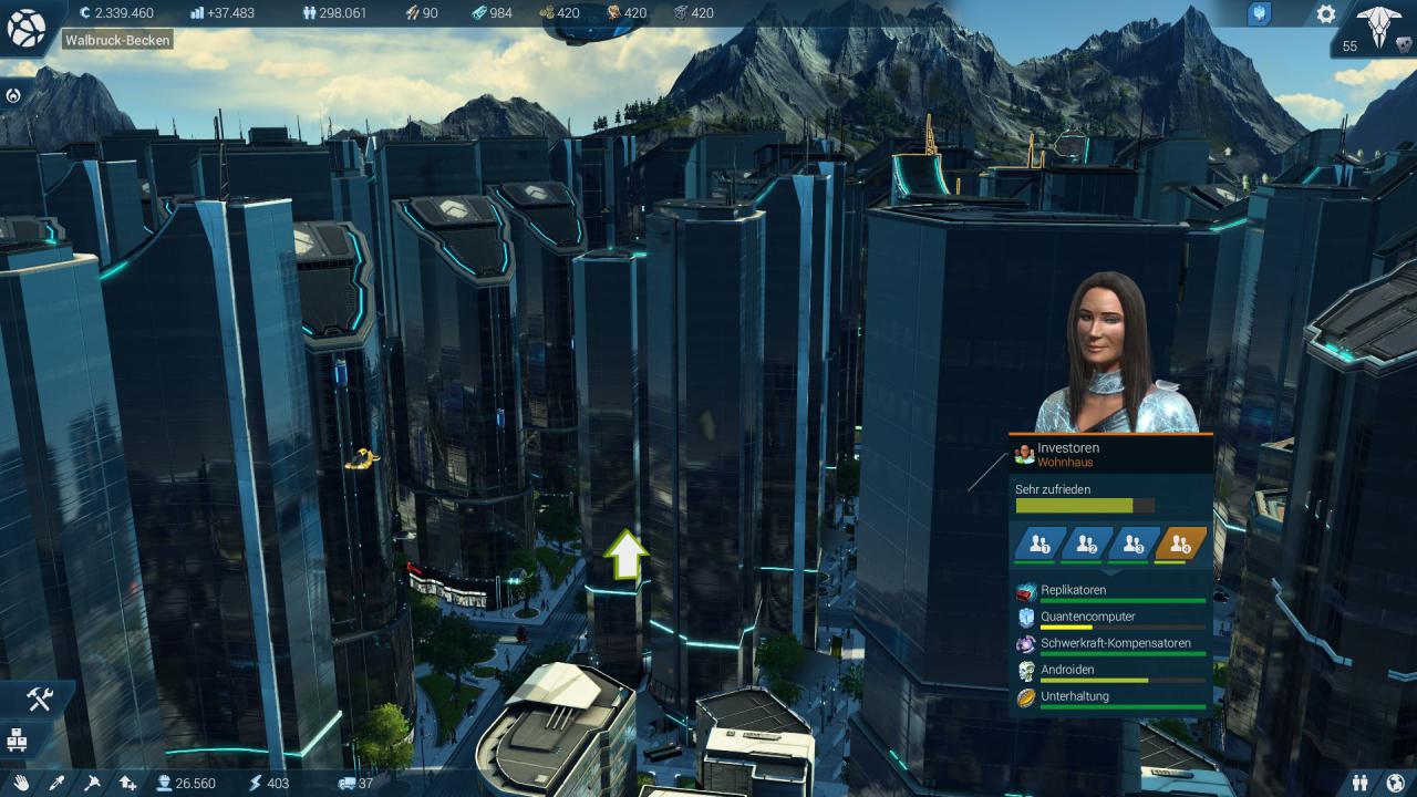 [02/11/2015] Anno 2205: Um die höchste Zivilisationsstufe auf der Erde - die Investoren - zufriedenzustellen, sind wir unter anderem auf Schwerkraft-Kompensatoren vom Mond angewiesen.