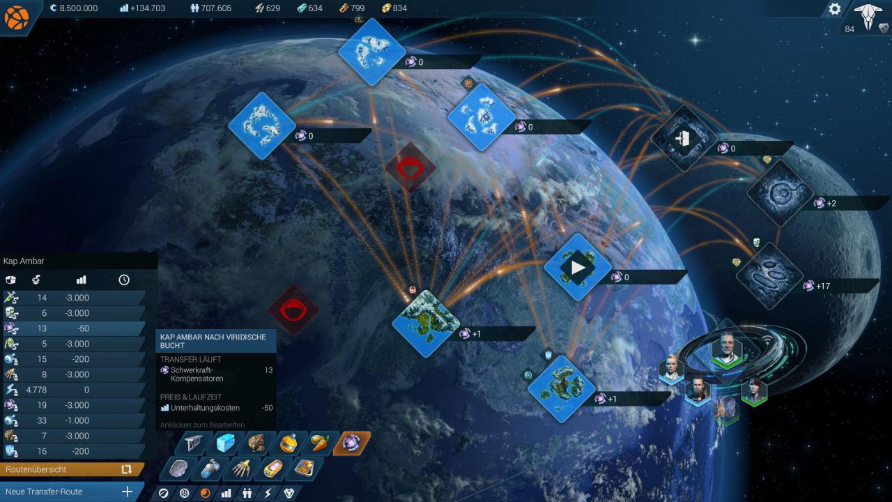 [12/11/2015] Anno 2205-Tipps: Sämtlichen Schwerkraftkompensatorenüberschuss aus einer Mondregionen parken wir in Kap Ambar zwischen. Von dort verteilen wir innerhalb der Gemäßigten Zone weiter.