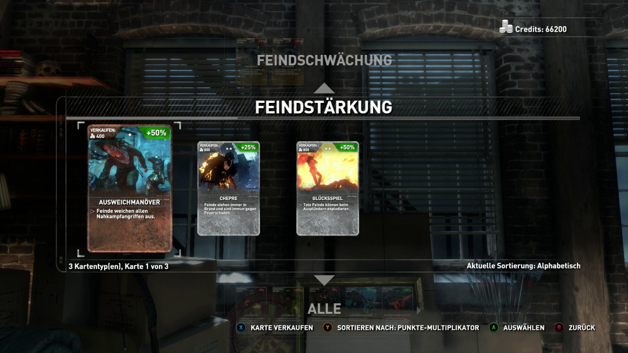 [10/11/2015] Hierzu setzen wir die Missionsabfolge fest und legen weitere Karten, welche die verfügbaren Waffen für die Mini-Quests bestimmen. Zudem lassen sich verschiedene Boni für unseren Hauptcharakter und die Gegner bestimmen. So können wir beispielsweise festlegen, dass Lara und die Feinde im Big-Head-Modus dargestellt werden, oder dass die Söldner nicht im Nahkampf bezwungen werden können.