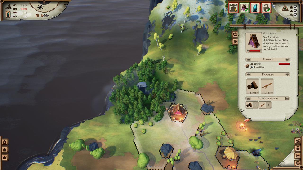 [26/11/2015] Valhalla Hills: Obwohl wir unseren Holzfäller direkt an einen Wald platzieren, legt das Spiel den weiß hervorgehobenen Bereich als Arbeitsbereich fest, was 