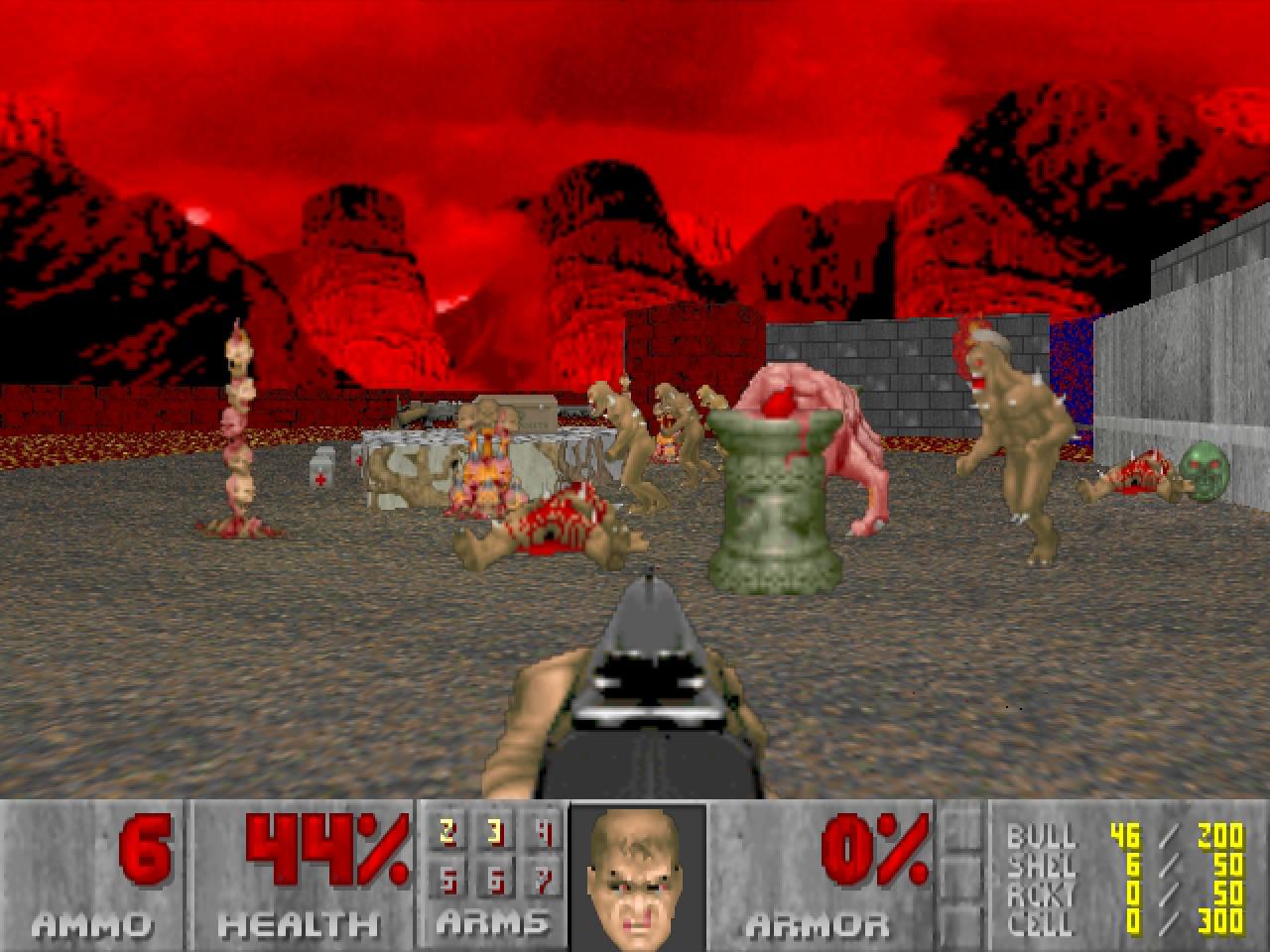 [25/01/2016] Doom 1 (Bild) revolutioniert das Action-Genre im Jahr 1993 nachhaltig. Der direkte Nachfolger, Doom 2: Hell on Earth,wird in etwas mehr als neun Monaten entwickelt und bietet entsprechend wenige Neuerungen, etwa die doppelläufige Schrotflinte.